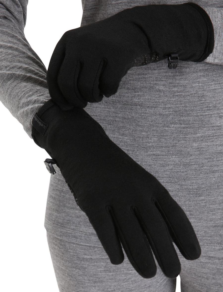 Men\'s Icebreaker Unisex Merino Quantum Gloves Black | CA 1889FDNM